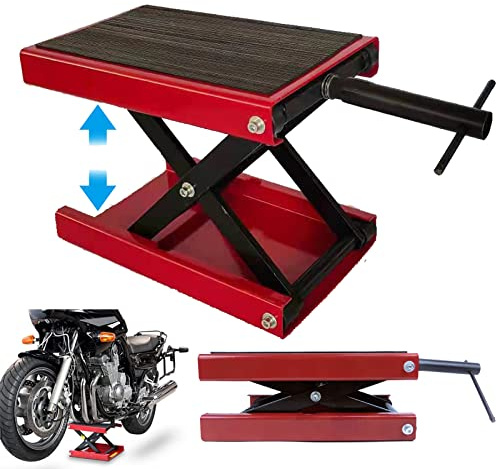 1100lb Motor Cycle Pad Lift Motorcycle Scissor Lift Jack,Height Adjustable Steel Center Hoist Crank Stand for Motorbike Repair Maintenance,All Terrain Vehicle Stand Lift Jack Lifting Height 3.6''-15''