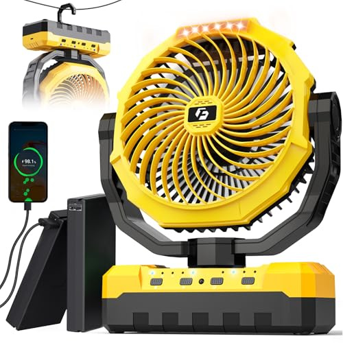 36000mAh Portable Camping Fan - 150HRS Rechargeable Fan with Detachable Battery with LED & Remote - 4 Speeds Battery Powered for Tent,Travel, Office, Jobsite