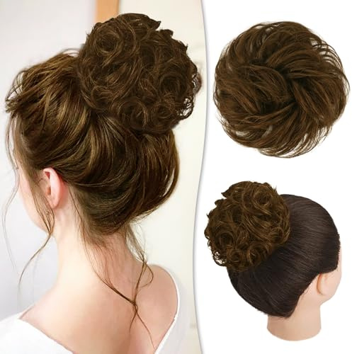 RUWISS Unordentlicher Haarteil 100% Echthaar Rose Dutt für Frauen Echthaar Scrunchies Hochsteckfrisur Haarteile Gelockt Bun Verlängerung
