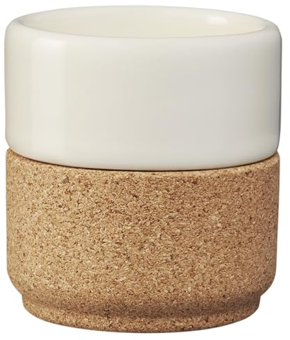 Alma Gémea Ceramic & Cork Espresso Cup, 60ml | Stackable & Modern Handleless Stoneware Mug for a Coffee Shot | Dishwasher & Microwave Safe w/Removable Protective & Insulated Base | Pearl