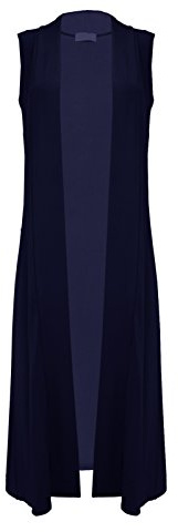 MMK® Women’s Plain Sleeveless Waterfall Boyfriend Cardigans Top - Ladies Open Front Long Length Maxi Floaty Duster Jacket Coat (Navy, 20/22)