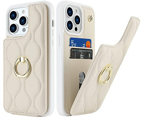 SailorTech iPhone 12 Pro Max Hülle mit Kartenhalter für Frauen, iPhone 12 Pro Max Handyhülle Ring-Ständer [Kartenfach] [Standfunktion] Niedliche und modische Tasche für iPhone 12 Pro Max-Weiß