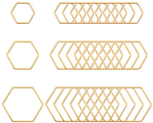 UNICRAFTALE 60pcs 3 Sizes Golden Hexagon Linking Rings 304 Stainless Steel Frame Pendants Metal Link Charms Geometry Jewelry Connector Charms Link Pendants for Bracelets Necklaces Earring Making