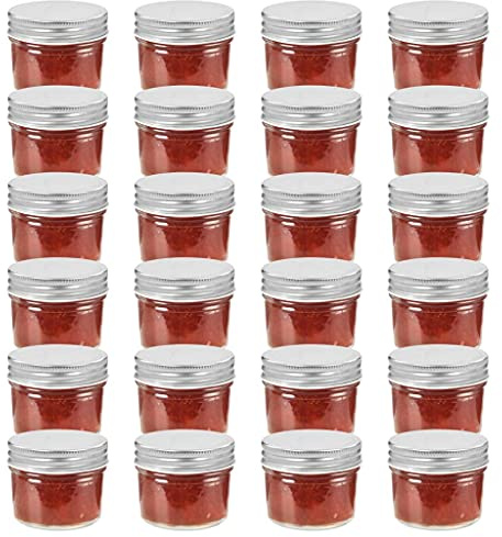 BaraSh Tarros de Mermelada de Vidrio Tapa Plateada 24 uds 110 ml Tarros Yogurtera Tarros Cristal Hermeticos