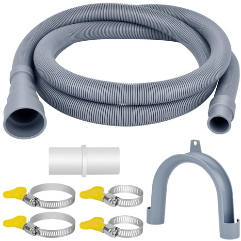 twoonto Drain Hose Extension for Washing Machines, 2M Universal Washing Machine Hose, Drain Hose Dishwasher Extension Set Including Hose Connector Hose Clamps U Bracket