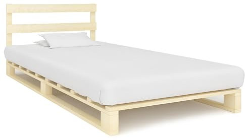Primal Internet GmbH Palettenbett 90 x 200 aus Massivholz | Paletten-Bett 90x200 mit Kopfteil | Bett aus Paletten