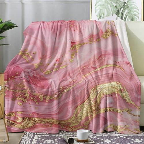 ZDABAOEC Kuscheldecke Flauschig Rosa Gold Marmor Decke, Fleecedecke 220x240, Sofadecke & Couchdecke, Weiche Kuschelige Wohndecke Blanket, XXL Groß Decken für Sofa Couch