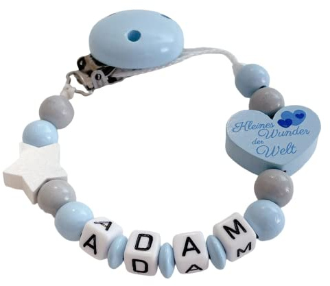 personalisierte Kette mit Namen für für Mädchen Junge in Blau Rosa Baby Geschenk personalisiert zur Geburt & Taufe Stern & Motiv kleines Wunder Welt (Blau)