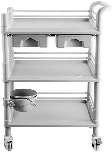 Wagen Multifunktionale tragbare Sackkarren, Trolley-Wagen, großer ABS-Wagen für medizinische Geräte mit Schubladen, 2/3-stufiger Rollwagen für Schönheitssalons mit Schmutzeimer, 100 kg Tragkraft,