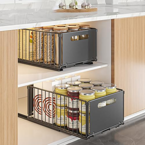 IVTUVTI 2Pack faltbarer ausziehbarer Schrank-Organizer, ausziehbarer Schrank-Organizer, ausziehbare Schubladen-Regalaufbewahrung für die Organisation von Küchenschränken (2 Large)