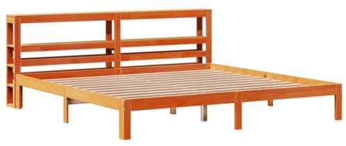 vidaXL Massivholzbett, Holzbett Bett mit Kopfteil, Bettgestell mit Lattenrost, Doppelbett für Schlafzimmer, Wachsbraun 180x200cm Kiefer