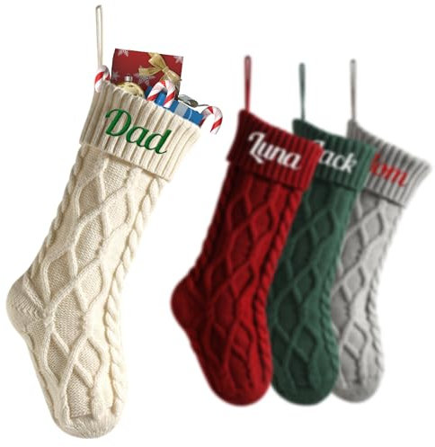 Nikolausstrumpf mit Gestickter Namen Nikolausstrumpf Personalisiert Weihnachtsstrumpf Nikolausstiefel zum Befüllen Weihnachtssocken zum Aufhängen Nikolausstrumpf Groß für Feiertags, Dekoration (Weiß)