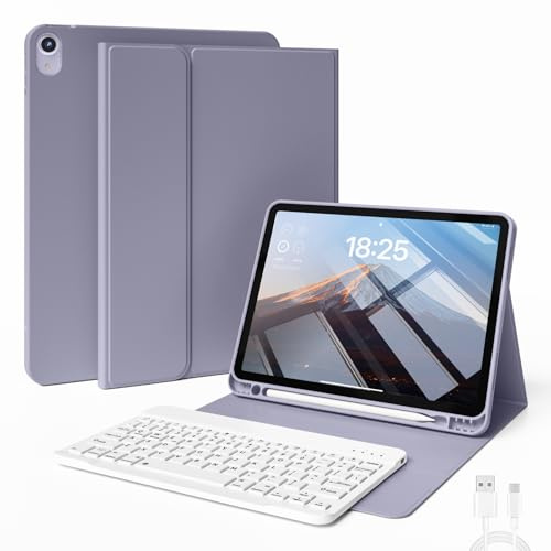 JKSML Étui avec clavier pour iPad Air 11 M3/M2 (2025/2024) et iPad Air 5e/4e génération (2022/2020) 11 | Housse de clavier Bluetooth amovible sans fil avec porte-crayon | Mise en veille/réveil