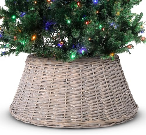 Olsen & Smith 26x58cm Christmas Tree Skirt - Natural Willow Festive Decorative Christmas Tree Base Cover Wicker Xmas Tree Skirt Decoration 40x58x26cm