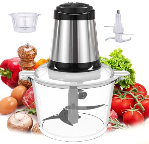 Small Food Processors, 300W Electric Food Chopper with 1 bi-Level Blades and 1.8L Glass Bowl, 2 Speeds Control, Meat Mincer Machine for Meat, Smoothie, Onions, Fruit, Vegetables