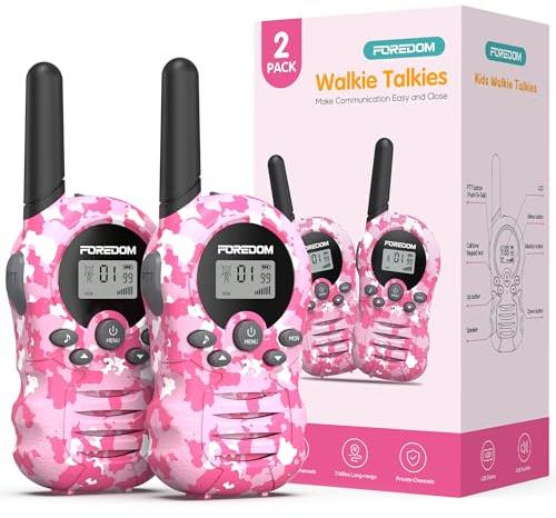 FOREDOM Walkie Talkie per Bambini, Walkie Talkie con Lunga Portata, per Ragazzi e Ragazze da 3 a 12 Anni, Regalo di Compleanno, Giocattolo Militare alla Moda – Confezione da 2, Rosa Mimetico