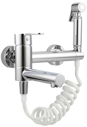Tecmolog Rubinetto Doccia a Muro Monocomando in Ottone Rubinetto Vasca da Bagno con Doccetta Bidet, Cromato, BB5237F1