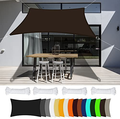 Tenda parasole impermeabile, 6,5 x 7 m, corda inclusa, per esterni, patio, giardino, prato, pergolato, terrazza, colore marrone