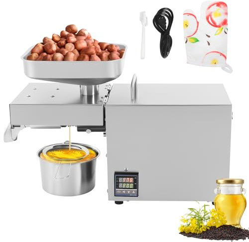 OUBUBY 610W Ölpresse Edelstahl Automatische Kalt und Heiß Ölpresse Maschine Ölmühle Öl Extraktion Expeller Elektrisch Auszieher Mais Kokosnuss 0-30℃Öl Pressmaschine Öl-Extraktionsrate bis 45%