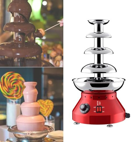RSQQL Machine électrique de Fontaine à Fondue au Chocolat, Pot de Fusion électrique, Machine Commerciale de Chocolat Fondant à Chaud à 4/5 Niveaux avec température réglable(4 Tiers)