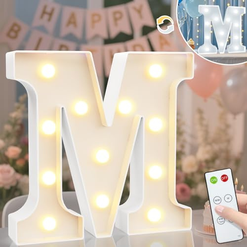 Vimlits Light Up Letters, LED Letter Lights Cool White and Warm White, Alphabet Sign Gifts for Girls Boys Birthday Party Wedding Decorations Remote Bedroom Night Light Christmas Wall Table Decor - M