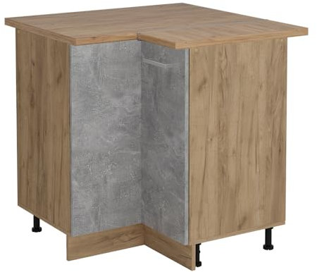 Vicco Eckunterschrank R-Line, Beton, 75.6 cm, AP Eiche, zur freien Kombination innerhalb modularer Küchensysteme