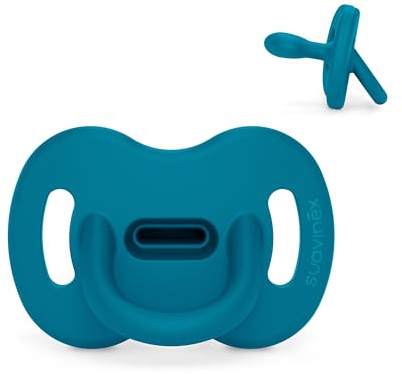 Suavinex, Ciuccio Tutto in Silicone, per Bambini 6/18 Mesi e Neonati, Ciuccio con Tettarella Fisiologica Sx Pro, Super Morbido e Flessibile, Ideale per Dormire, Color Essence, Blu Oceno