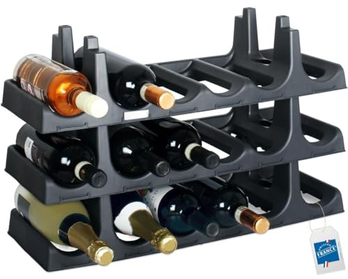 Stimo Flaschenregal für 18 Flaschen stapelbar Weinregal erweiterbar Kunststoff Getränkeaufbewahrung Weinlagerung (Für 18 Flaschen)