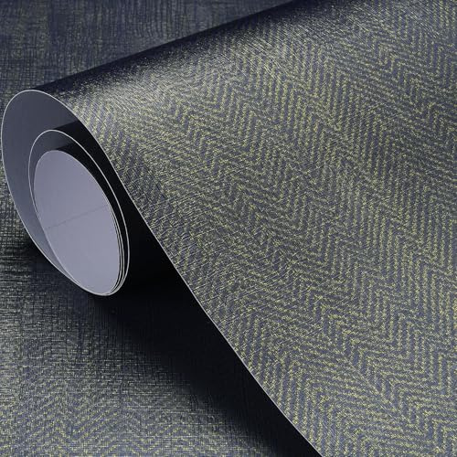 LACHEERY Bleu Foncé Papier Peint Adhesif Mural Tissu Tapisserie Autocollante Salon 40cm x 200cm Tissé Papier Peint Vinyle Imperméable Papiers Peints Autocollant Film Adhesif pour Mur Chambre Bureau