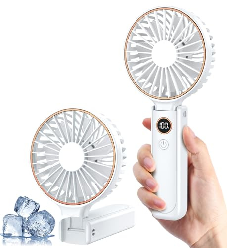 Rintea Tragbarer Handventilator mit 6 Geschwindigkeiten, Faltbarer Mini USB-Ventilator, 4000mAh Wiederaufladbar, Leise & Leicht, Ideal für Büro, Reise & Outdoor (Weiß)