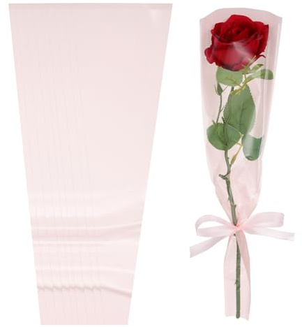 PATIKIL 100 Confezione Sacchetti Per Fiori, Sacchetti Da Imballaggio Floreali Rosa Chiaro Con Nastri Carini Per Bouquet Matrimoni Lauree Anniversari Composizioni Regali, 17.7x4.7x1.2