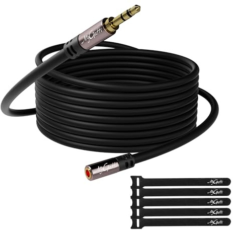 Mygatti Verlängerung Klinkenkabel 3,5mm(50 Meter),Stereo Klinken Audio Verlängerungskabel Stecker auf Buchse,Kopfhörer-Verlängerungskabel, OFC-Kern, schwarz Kabel (mit 5 Kabelbindern)