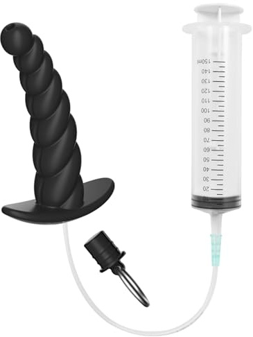 AMAZBEE Analdusche Silikon Plug mit Schlauchaufsatz für Darmspülung Einlauf und Prostatareinigung Spiral Design Analdehner Klistier Set für Männer (S)