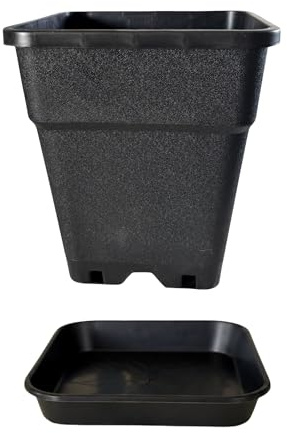 Square Pot & Saucer Set – Durable Plastic Pots with Matching Square Drip Tray | Indoor & Outdoor Use | Multiple Sizes (2L to 25L) | Reusable, Leak-Resistant, Stackable, UV-Resistant (2, 14L + 25CM)