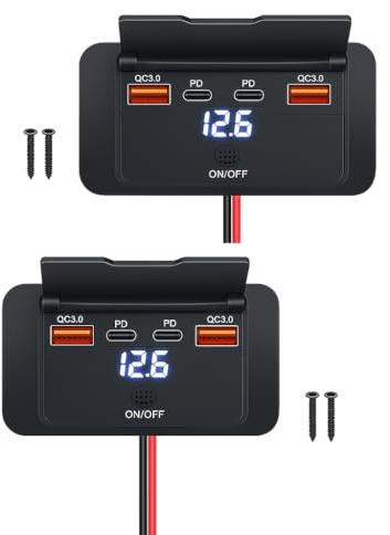 KEEDIN 96W 12V USB Outlet Panel Wall Mount–Dual 36W PD & Dual QC3.0 18W Car USB Charger Socket, Waterproof Switch, Surface Mount for RV, Boat, Truck, ATV, Marine (2 Pack)