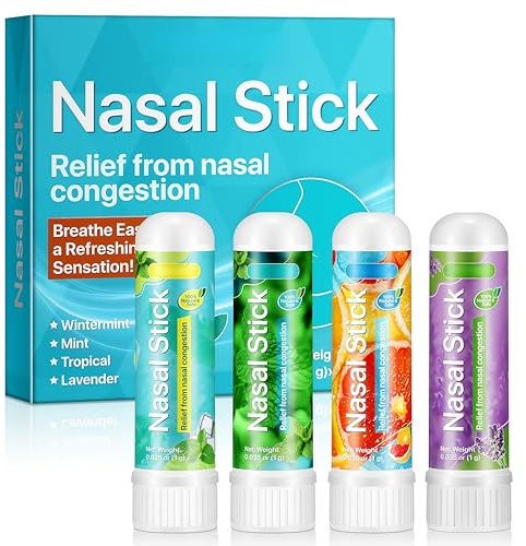 Nasal Inhaler Stick Set 4er Pack, Sofortige Erleichterung bei Verstopfter Nase, Aromatherapie Nasenstick für Frische & Konzentration, Natürliche Ätherische Öle, Ideal für Arbeit, Reise & Studium