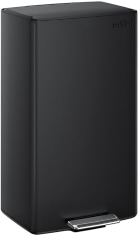 mVm 40L Kitchen Bin, Stainless Steel Pedal Rubbish Bin, Black | Bin with Soft Close Lid and Removable Inner Bucket, Fingerprint Proof & Odour Seal, Slim Recycling Waste Bin for Home& Office