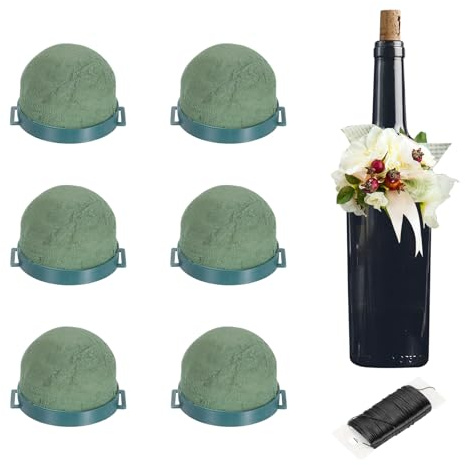 sourcing map 6Pcs Floral Foam Green Flower Floral Dry Foam, Mini Round Floral Foam Holder Flower Arrangements for Wine Bottle Decor Wedding Party Decorations(with Black Iron Frame)