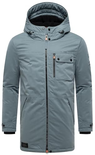 STONE HARBOUR herr varm lång vinterrock med huva Fintaan XX S-3XL, Stormblå, XL