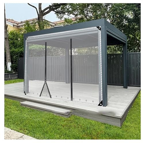 JUCCJUXIN Pergola Curtains Outdoor Waterproof 0.5mm Pvc Thicken Up Clear Curtains，Tarp With Zipper Door,With Zipper Weather Resistant Partition For Pergola,Porch(H1.4xW5M/H4.59xW16.4ft)
