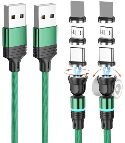 BITHAI Ladekabel Magnetisch, Magnet Ladekabel 2Stück [1m/1m], 360° und 180° Drehbar Magnetisches USB Kabel für Typ C/Micro USB/i-Produkte/Smartphone