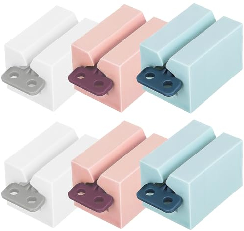 TEHAUX 6 Pcs Toothpaste Dispenser Set Rolling Tube Squeezer, Plastic Toothpaste Holder Stand in Pink, White, and Light Blue for Bathroom Use and