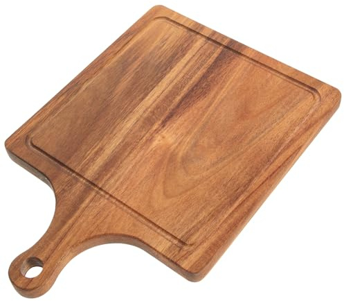 NUOBESTY Planche à Découper Rectangulaire en Bois D’Acacia 29X20X15 CM avec Poignée Plateau de Service Polyvalent pour Pizza Charcuterie Planche Cuisine Solide et Naturelle