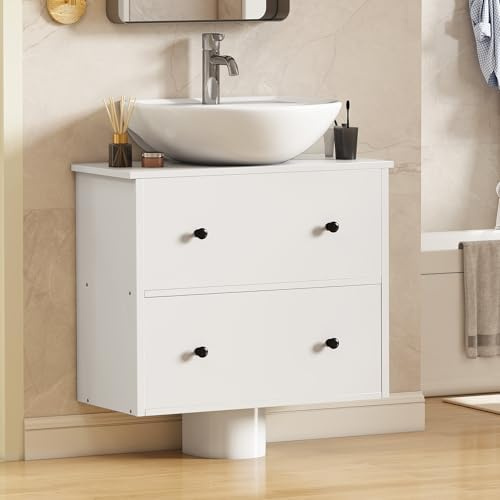 YITAHOME Armoire de salle de bain sous lavabo, rangement mural sous évier, rangement de salle de bain avec 2 tiroirs, meuble de rangement pour papier toilette, meuble sous-vasque, 60 x 30 x 50 cm pour
