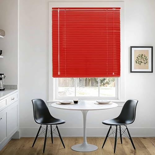 Venecianas Aluminio 25mm Lamas Horizontales de Interior Sin Taladro 40 45 60 80 100 120 140 160cm Estores Venecianos for Casa Oficina Dormitorio Baño Cocina Privacidad(Rojo)