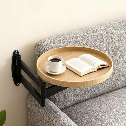 ZFDGHF Rund Klapptisch Wand Holz Kleine Wandtisch Ausziehbar Klapptisch Platzsparend Schwebender Nachttisch für Schlafzimmer, Wohnzimmer (Weißeiche)