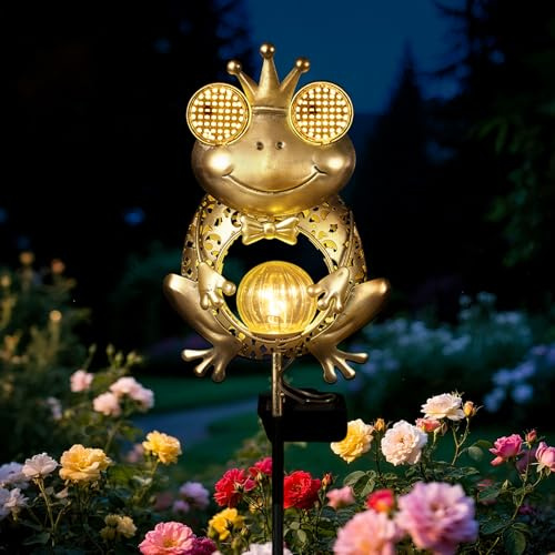 GLOBAL GOLDEN Solar Light Outdoor Garden-Weatherproof Frog Solar Garden Light with Auto On/Off, 2 Mode LED Lights, Dynamic Eye Lighting for Patio, Yard, Pathway Decoration-Birthday Gifts for Women