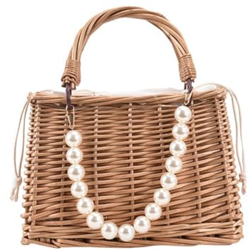 Beavorty Bolso de Paja para Mujer Perlas, Bolso de Hombro Tejido Portátil, Estilo Playero y Campo, Tamaño Mediano, Color Natural, Adecuado para Vacaciones y Uso Diario