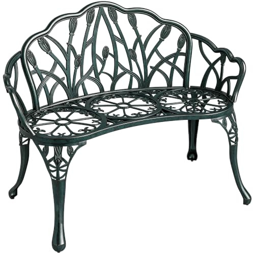 Outsunny Banc de Jardin en Aluminium Moulé 99 x 57 x 78 cm Vert Antique