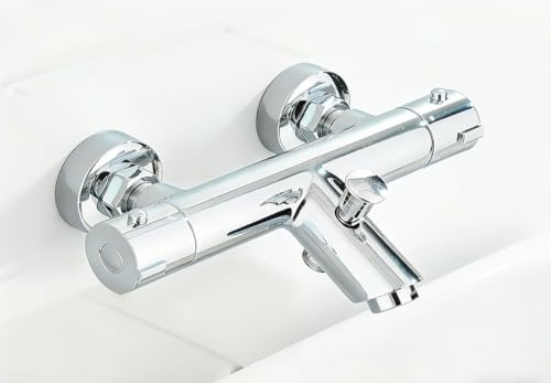 Mitigeur Thermostatique Douche Mitigeur Baignoire Thermostatique en Laiton avec Bouton de Sécurité à 38℃ Robinet Baignoire Douche Mural chrome
